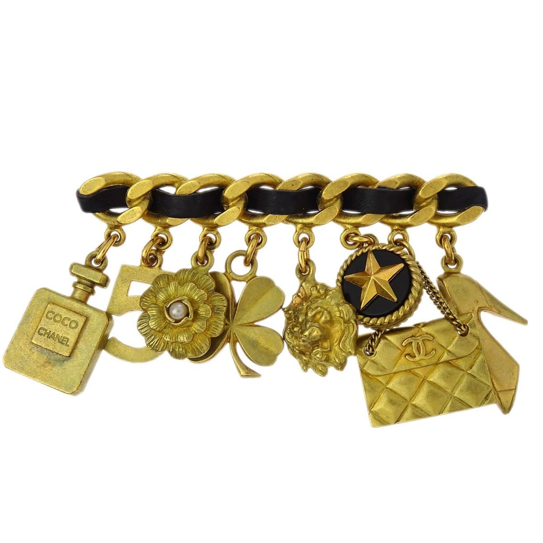 Chanel Clover Brooch Pin Gold-Plated with Artificial Pearls 3in: Chanel Clover Brooch Pin Gold-Plated with Artificial Pearls 3in Elevate your accessory collection with this stunning Chanel Icon Brooch Pin, featuring a classic clover design. Crafted with a gold-plat