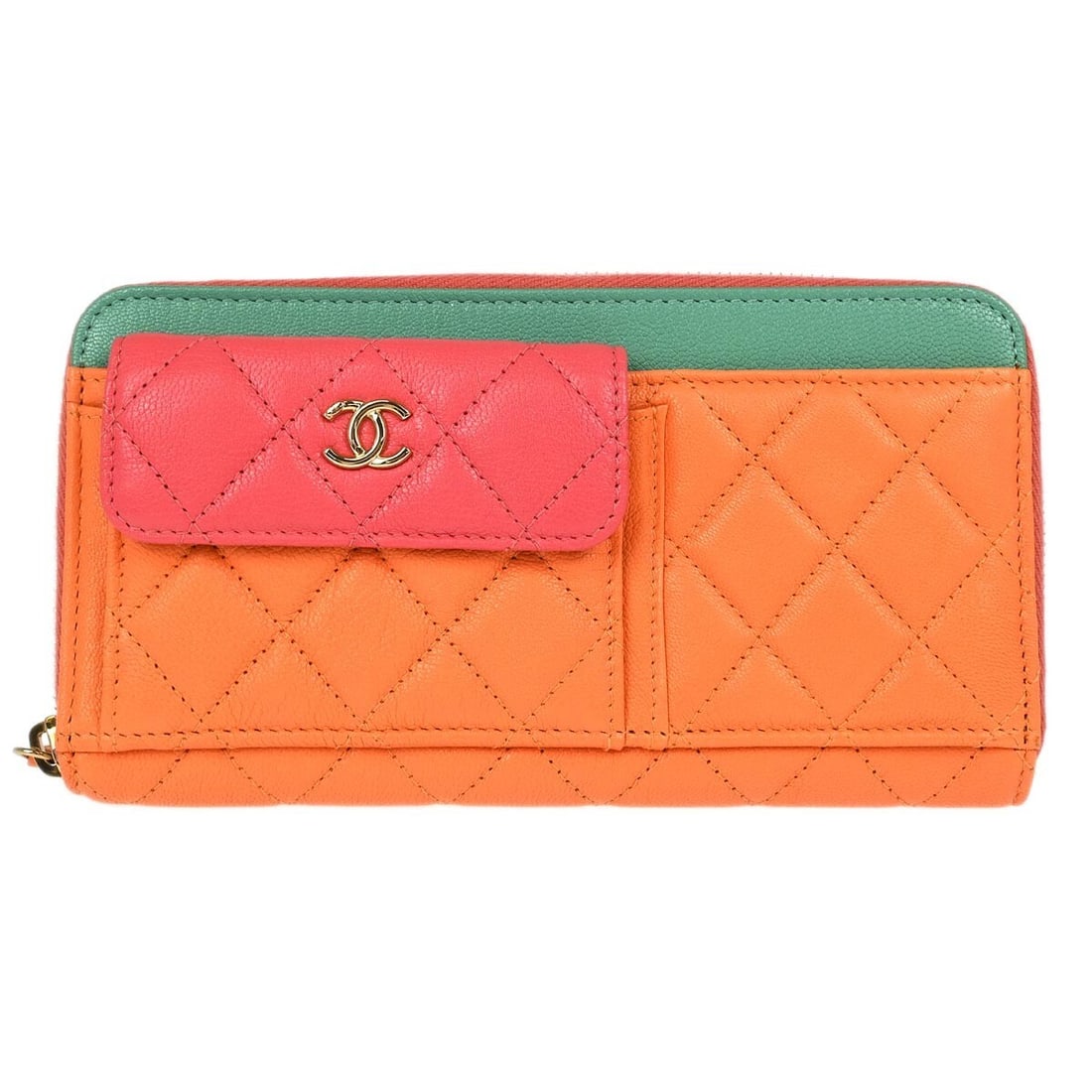 Vintage Matelasse Long Wallet in Orange Calfskin by Chanel: Vintage Matelasse Long Wallet in Orange Calfskin by Chanel This Chanel long wallet features a vibrant orange Matelasse pattern crafted from calfskin leather. Designed for women, it offers a stylish an