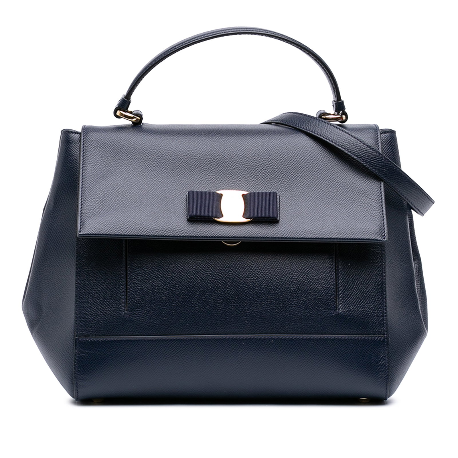 Blue Leather Vara Bow Carrie Top Handle Satchel by Ferragamo (1 of 12)