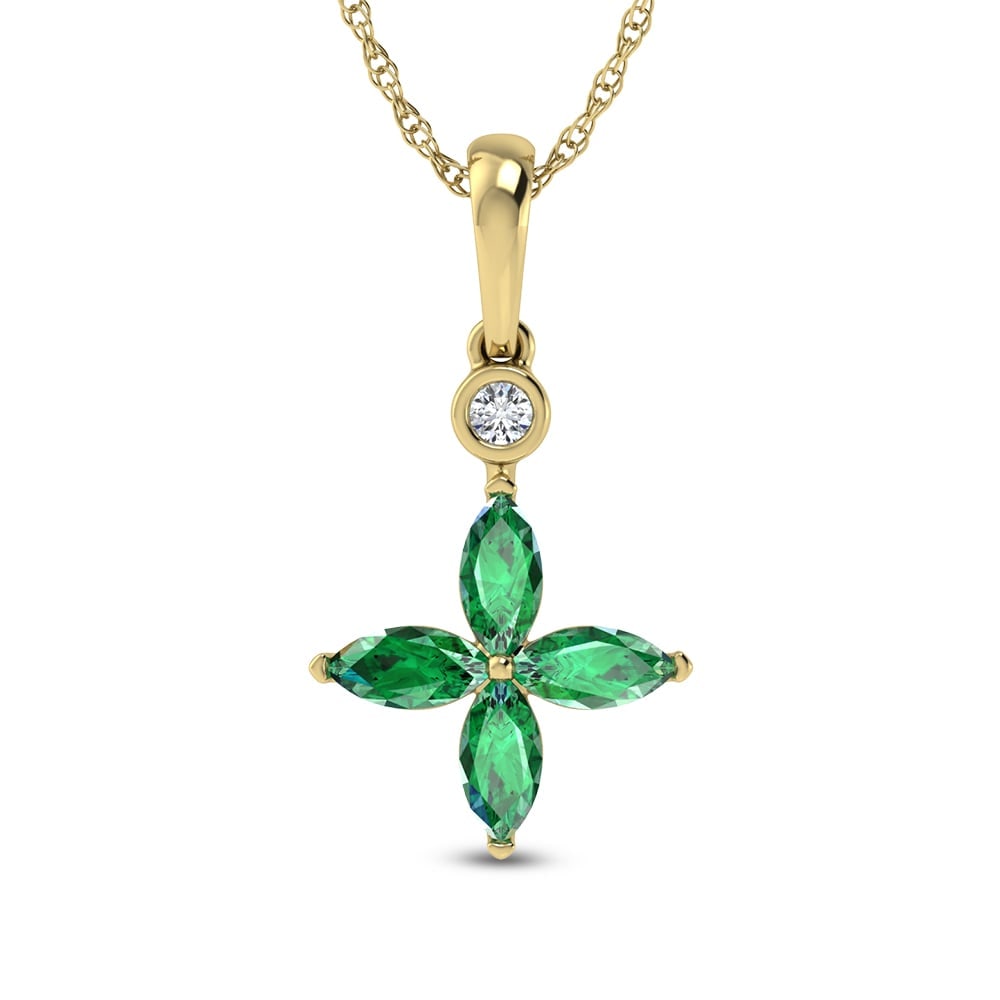 14K Yellow Gold Diamond 1 Ct.Tw. & Emerald Fashion Pendant: 14K Yellow Gold Diamond 1 Ct.Tw. & Emerald Fashion Pendant 14k Yellow Gold Stone Color: G-h Stone Clarity: Si2 Unless otherwise specified, pendants that include a chain are paired with our standard 18