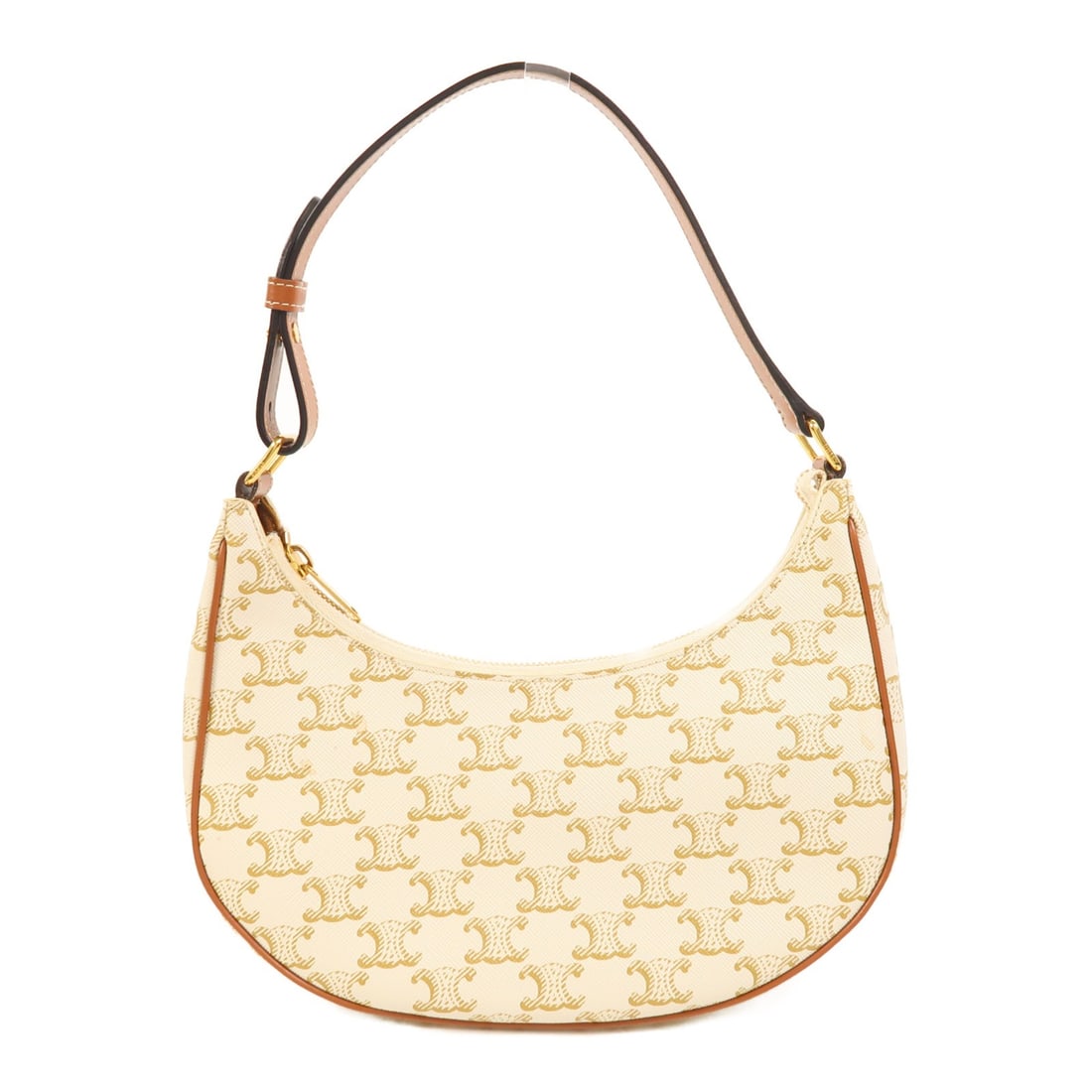 Ava White Shoulder Bag by Celine with Coated Canvas and Gold Hardware: Ava White Shoulder Bag by Celine with Coated Canvas and Gold Hardware This CELINE Ava shoulder bag features a white PVC coated canvas exterior and gold tone hardware. Designed in a regular size, the b