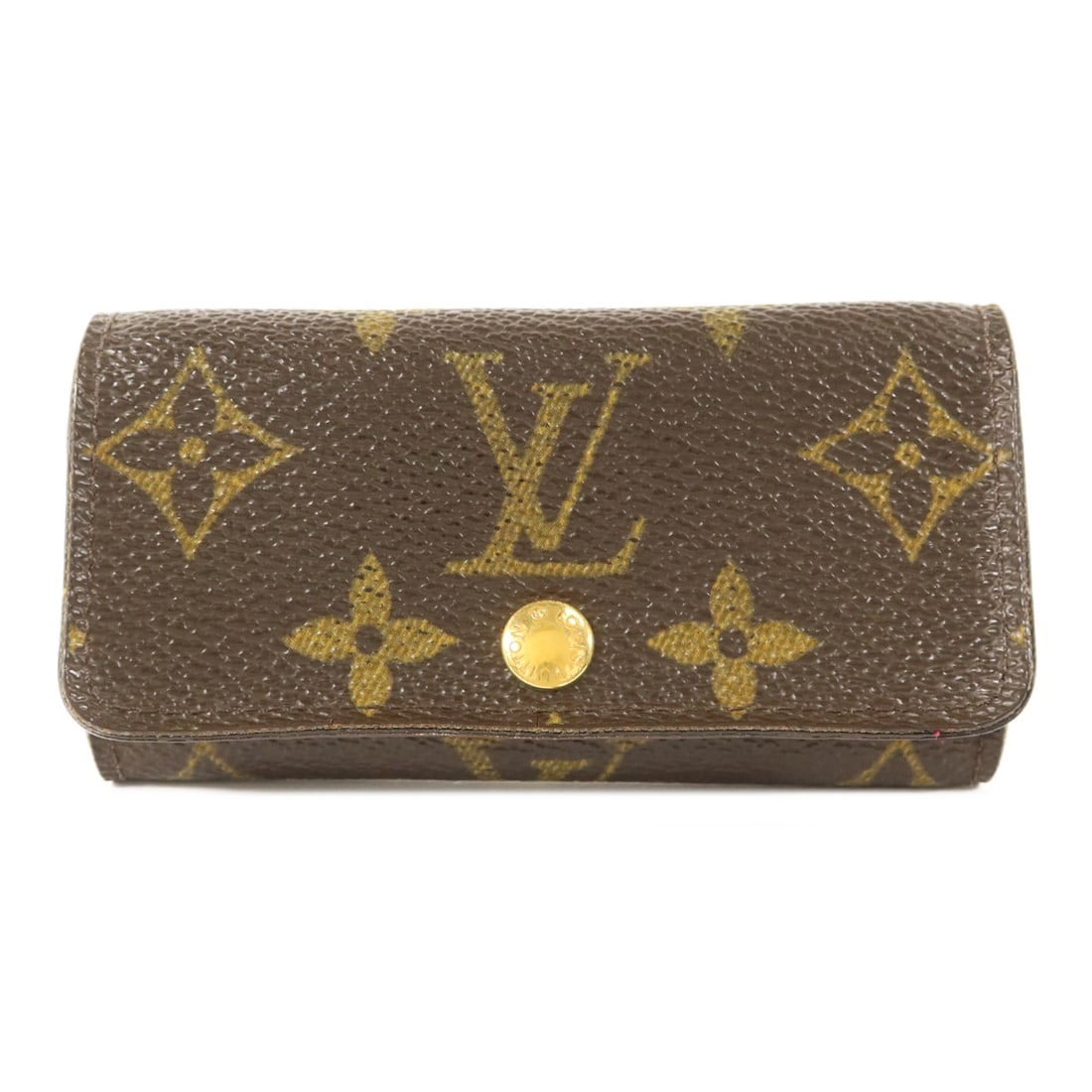 Louis Vuitton Monogram Brown Four Key Holder with Gold Hardware M69517: Louis Vuitton Monogram Brown Four Key Holder with Gold Hardware M69517 This Louis Vuitton key holder features the classic Monogram pattern in brown on durable PVC coated canvas. Designed for unisex us