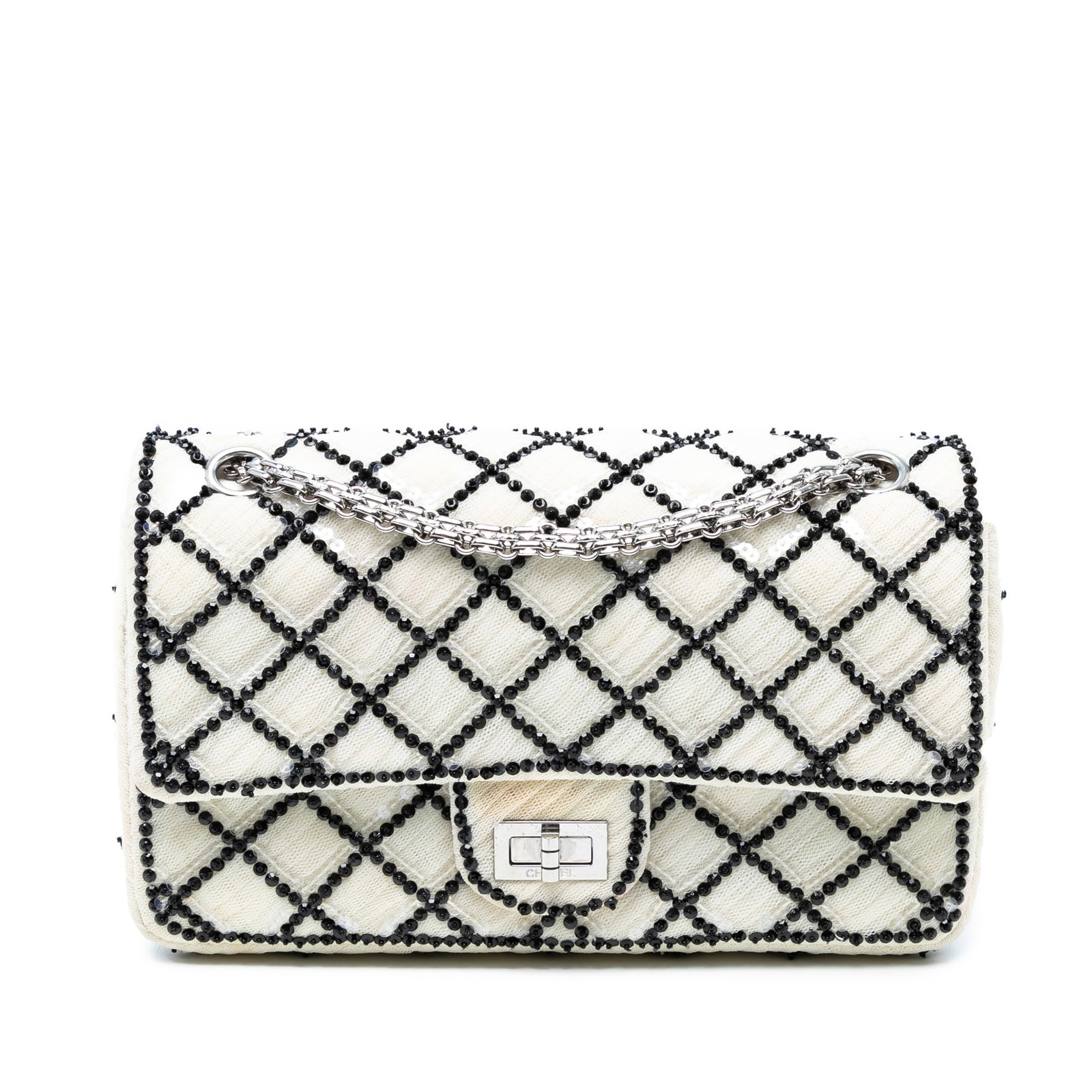 Chanel Reissue 2.55 Quilted Sequined Mesh Double Flap Bag White (1 of 7)
