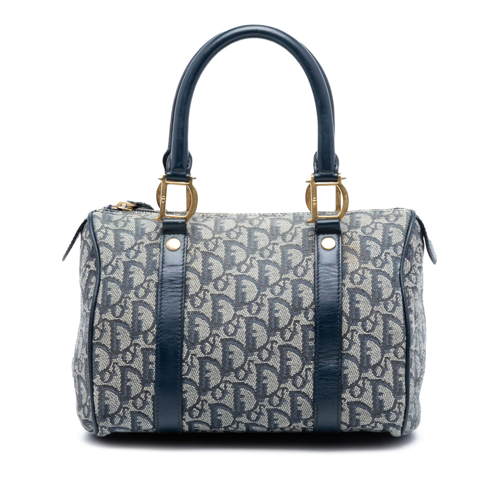 Dior Small Diorissimo Blue Canvas Boston Bag with Leather Trim (1 of 7)