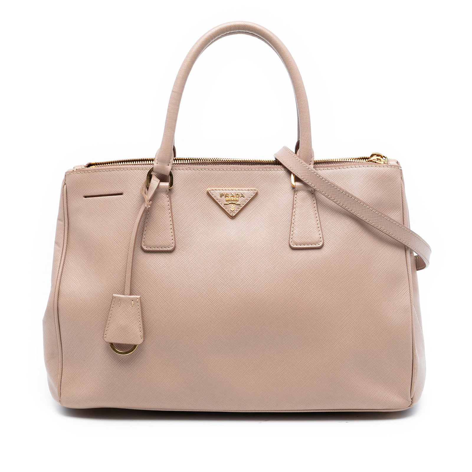 Pink Leather Prada Galleria Double Zip Medium Tote with Strap (1 of 6)