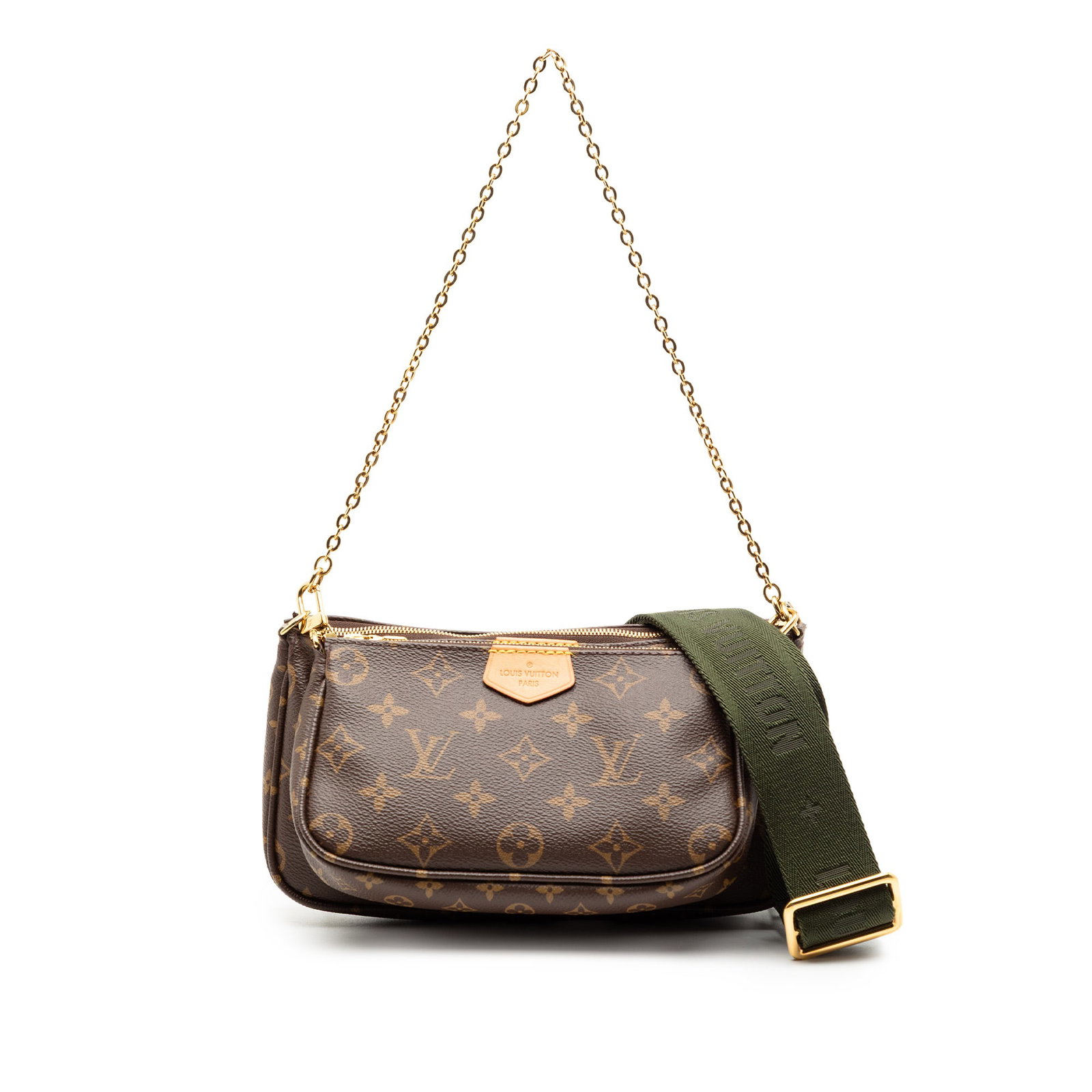 Louis Vuitton Brown Monogram Multi Pochette Bag with Removable Coin Pouch: Louis Vuitton Brown Monogram Multi Pochette Bag with Removable Coin Pouch This Louis Vuitton Monogram Multi Pochette Accessoires features a brown monogram canvas body with a detachable chain link stra