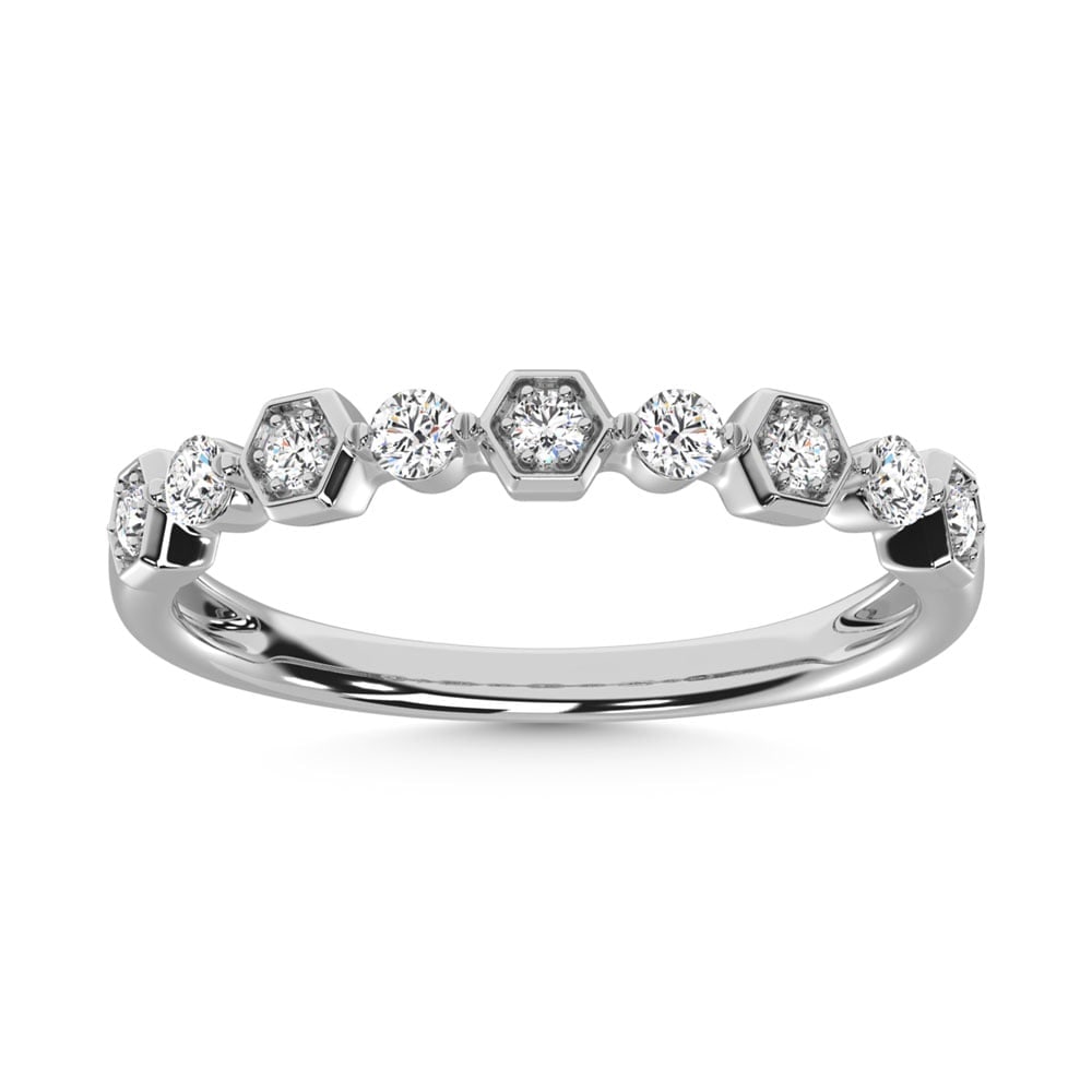 14K White Gold Diamond 1/4 Ct.Tw. Stack Band: 14K White Gold Diamond 1/4 Ct.Tw. Stack Band 14k White Gold Stone Color: G-h Stone Clarity: I2 Each ring is presented in standard size 6.5. Complimentary resizing is available between sizes 510 (in 1/