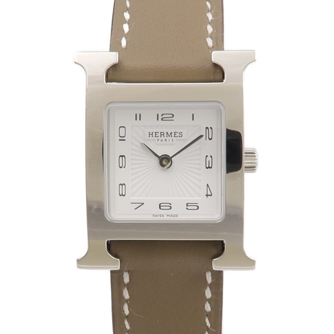 Heure H White Dial Stainless Steel and Leather Quartz Watch by Hermes (1 of 18)