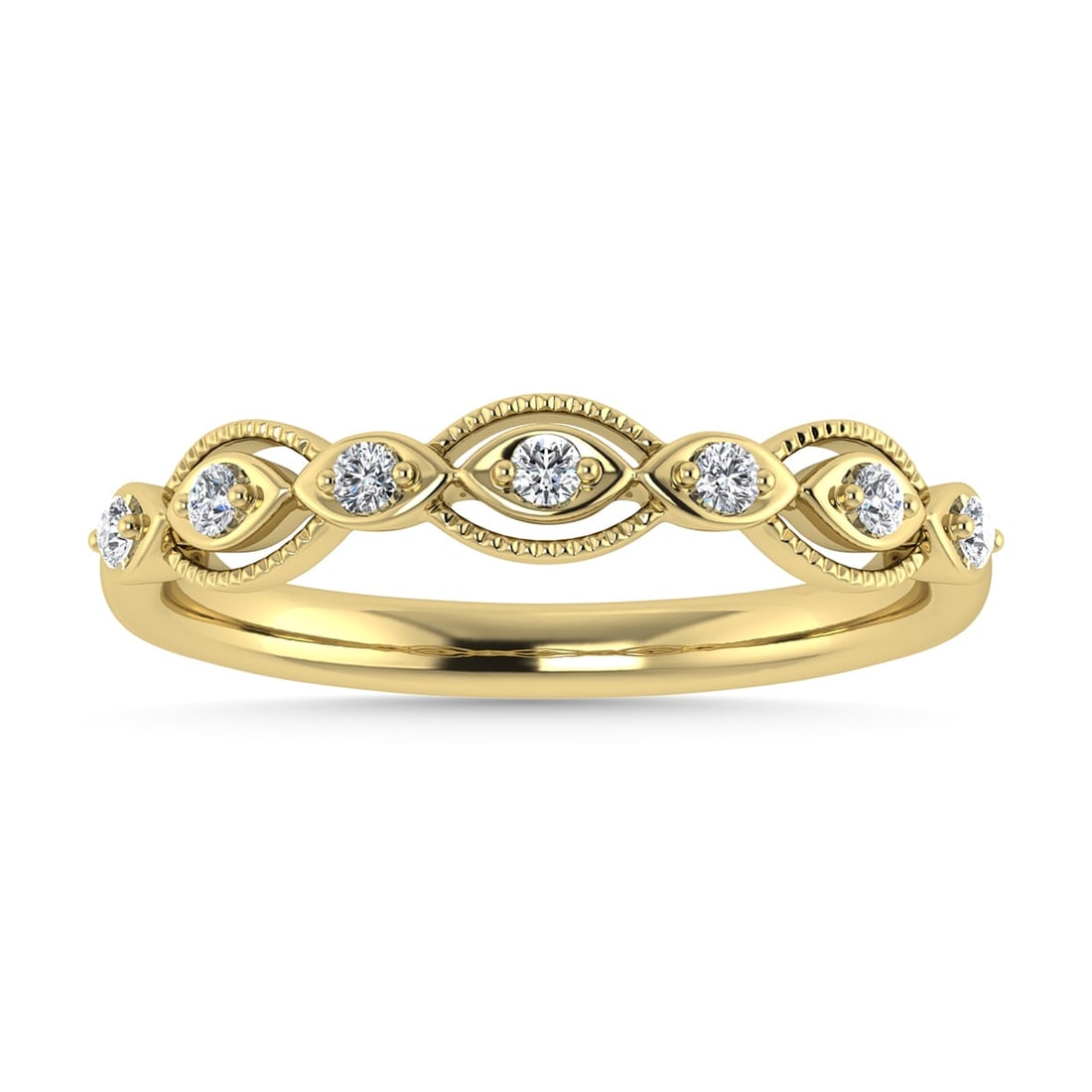 Diamond 1/6 Ct.Tw. Stack Band in 14K Yellow Gold: Diamond 1/6 Ct.Tw. Stack Band in 14K Yellow Gold 14k Yellow Gold Stone Color: G-h Stone Clarity: I1 Each ring is presented in standard size 6.5. Complimentary resizing is available between sizes 510 (