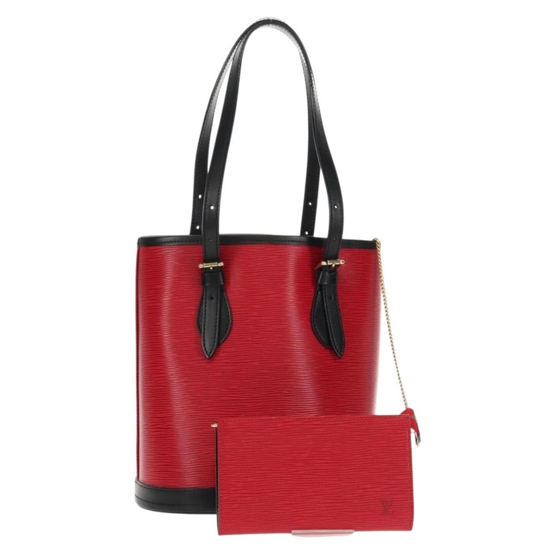 LOUIS VUITTON Epi Bucket PM Shoulder Bag Red Black Auth AAS00227: LOUIS VUITTON Epi Bucket PM Shoulder Bag Red Black Auth AAS00227 This authentic LOUIS VUITTON Epi Bucket PM Shoulder Bag is a stylish accessory crafted in France from durable Epi leather. The bag feat