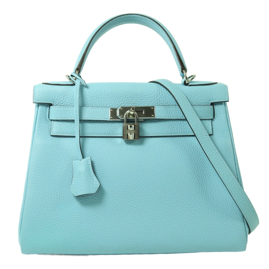 Kelly 28 Blue Togo Leather Shoulder Bag by Hermes with Palladium Hardware (1 of 14)