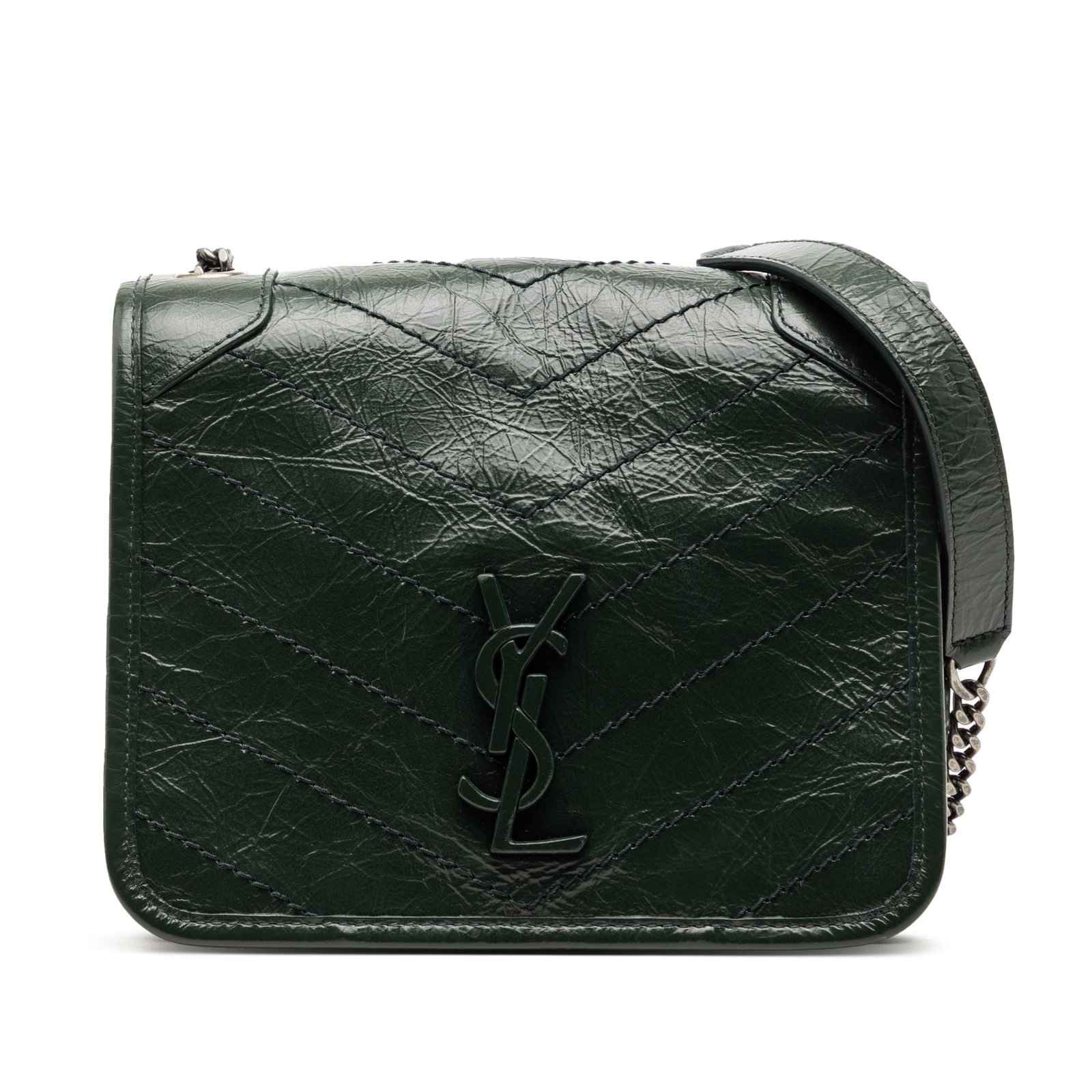YSL Niki Green Leather Wallet on Chain with Crinkled Finish (1 of 7)