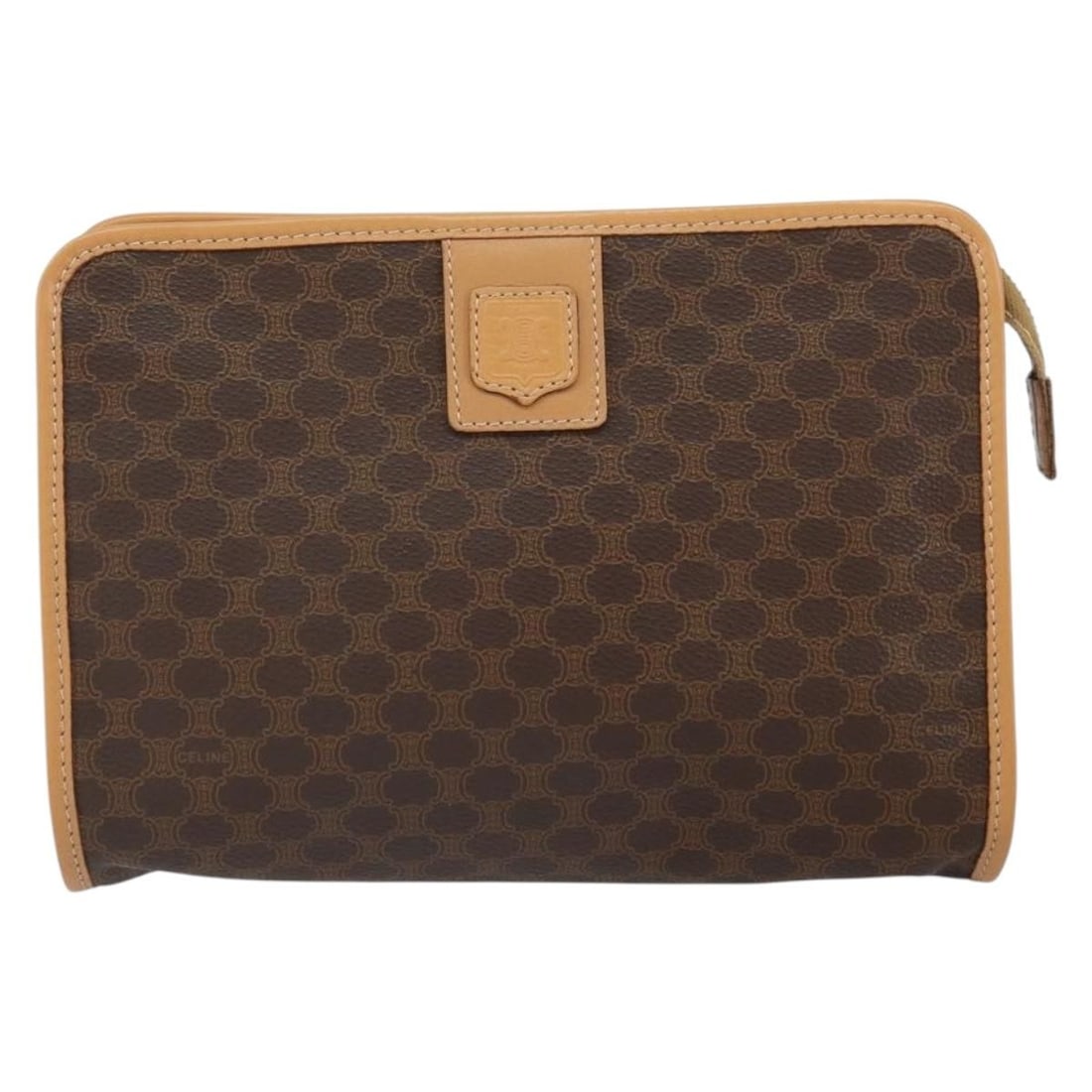 Celine Macadam Canvas and Leather Pochette Brown 23cm by 16cm by 4cm: Celine Macadam Canvas and Leather Pochette Brown 23cm by 16cm by 4cm This Celine Macadam Pochette is crafted from brown canvas with leather accents, designed for women. It measures 23cm x 16cm x 4cm a