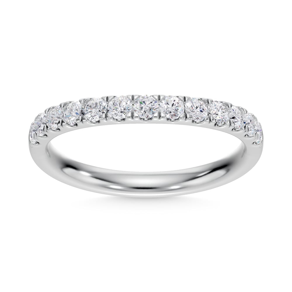 14K White Gold Lab Grown Diamond 1/2 Ct.Tw. Wedding Band: 14K White Gold Lab Grown Diamond 1/2 Ct.Tw. Wedding Band Celebrate your forever moment with the timeless brilliance of our Halo Diamond Engagement Ring. This exquisite piece features a stunning Round