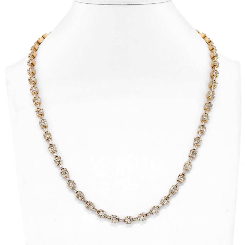 14K Yellow Gold 14.50ct Round Baguette Diamond Chain Necklace (1 of 5)