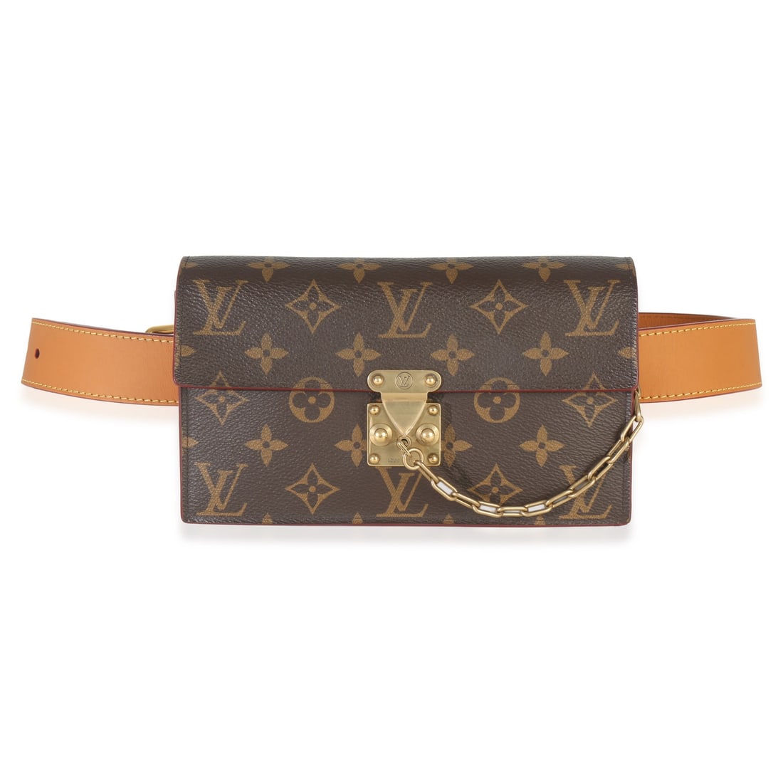 S Lock Belt Pouch Brown Coated Canvas by Louis Vuitton: S Lock Belt Pouch Brown Coated Canvas by Louis Vuitton This Louis Vuitton S Lock Belt Pouch features the brand's iconic Monogram coated canvas in brown with gold-tone hardware. Designed for unisex use