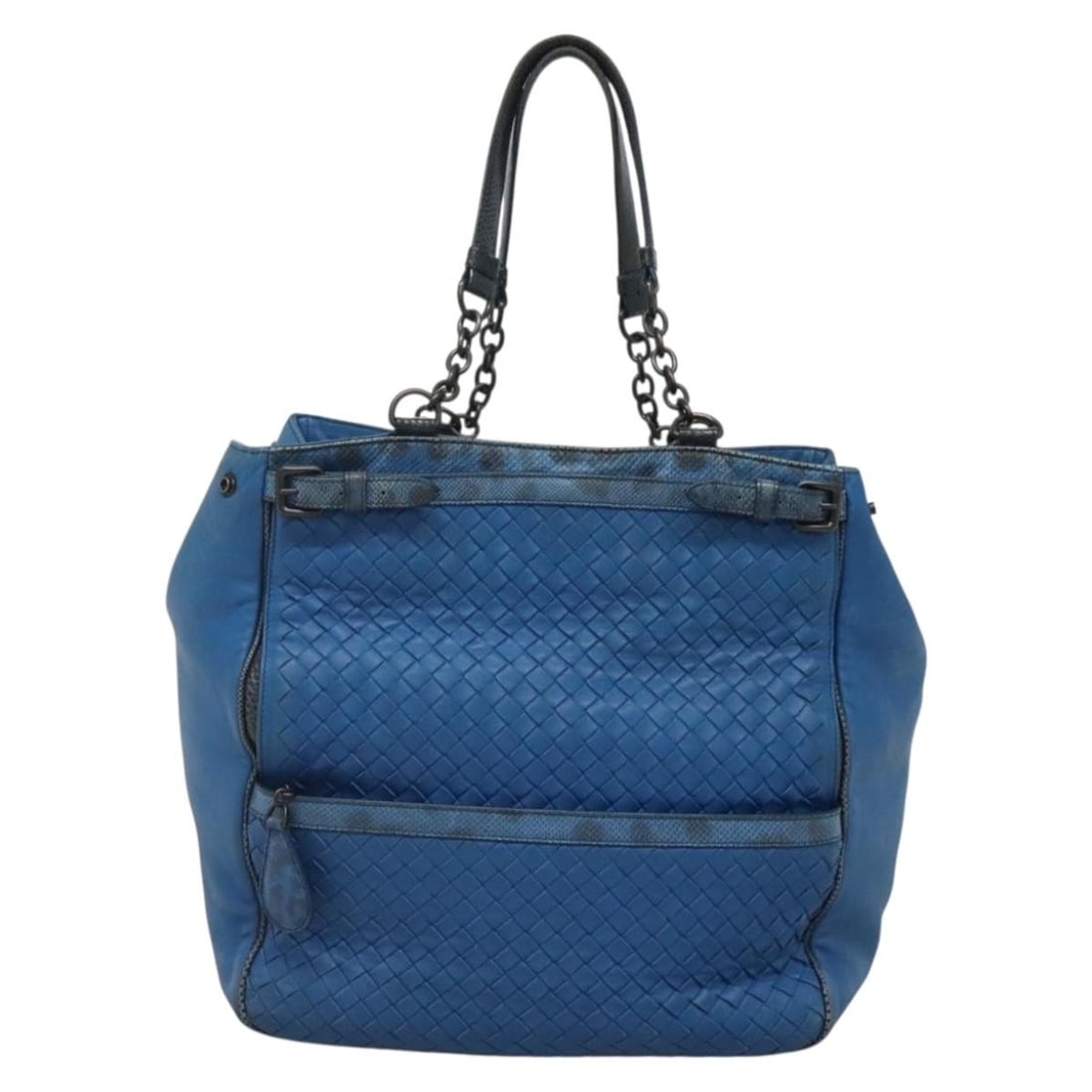 Belted Zip Chain Tote Blue Intrecciato Leather Handbag by Bottega Veneta (1 of 18)