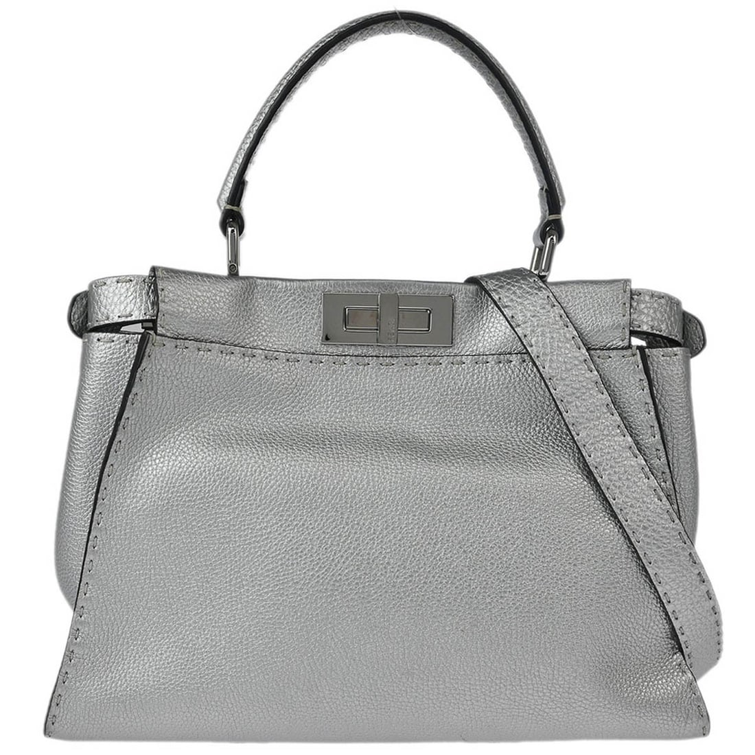 Fendi Peekaboo Silver Leather 2way Handbag 8BN290-5QG-178-3355 (1 of 10)