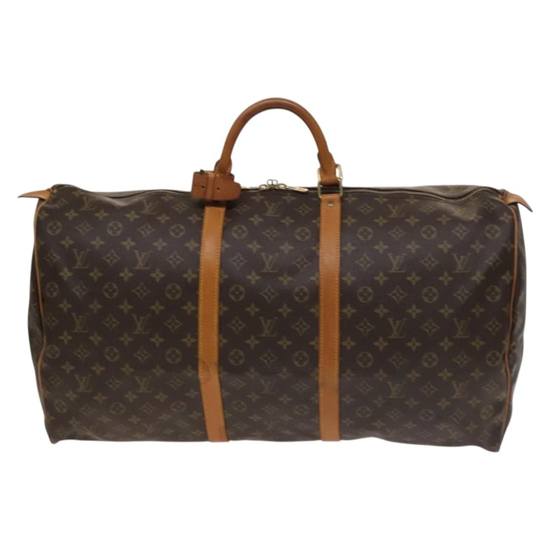 Louis Vuitton Keepall Monogram Brown Canvas Travel Bag 60cm: Louis Vuitton Keepall Monogram Brown Canvas Travel Bag 60cm This Louis Vuitton Keepall Bag features the signature Monogram canvas in brown and is designed for unisex use. The bag shows signs of wear,