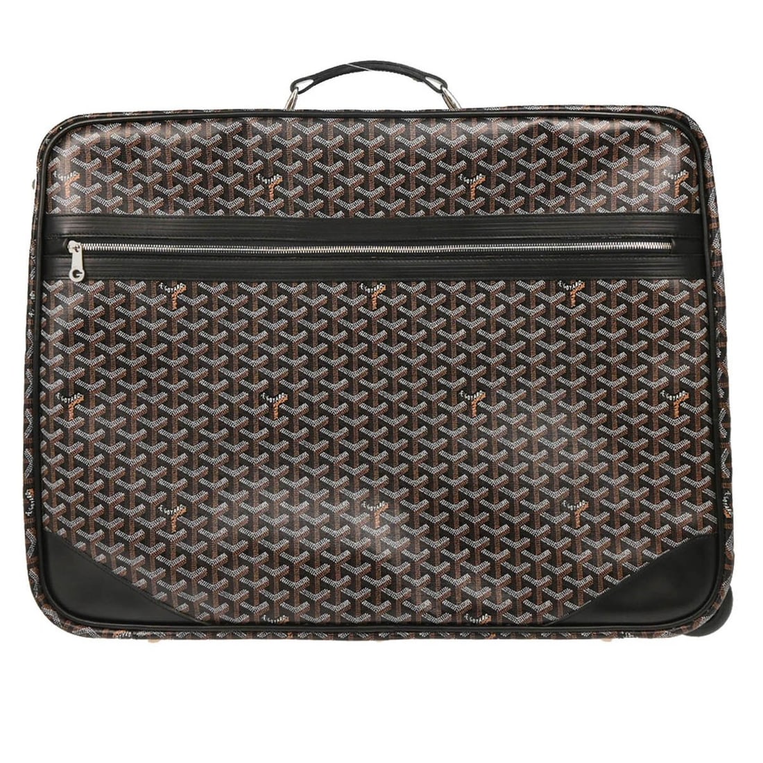 Goyard Trunk Rolling Suitcase Black Coated Canvas Leather Luggage France (1 of 10)