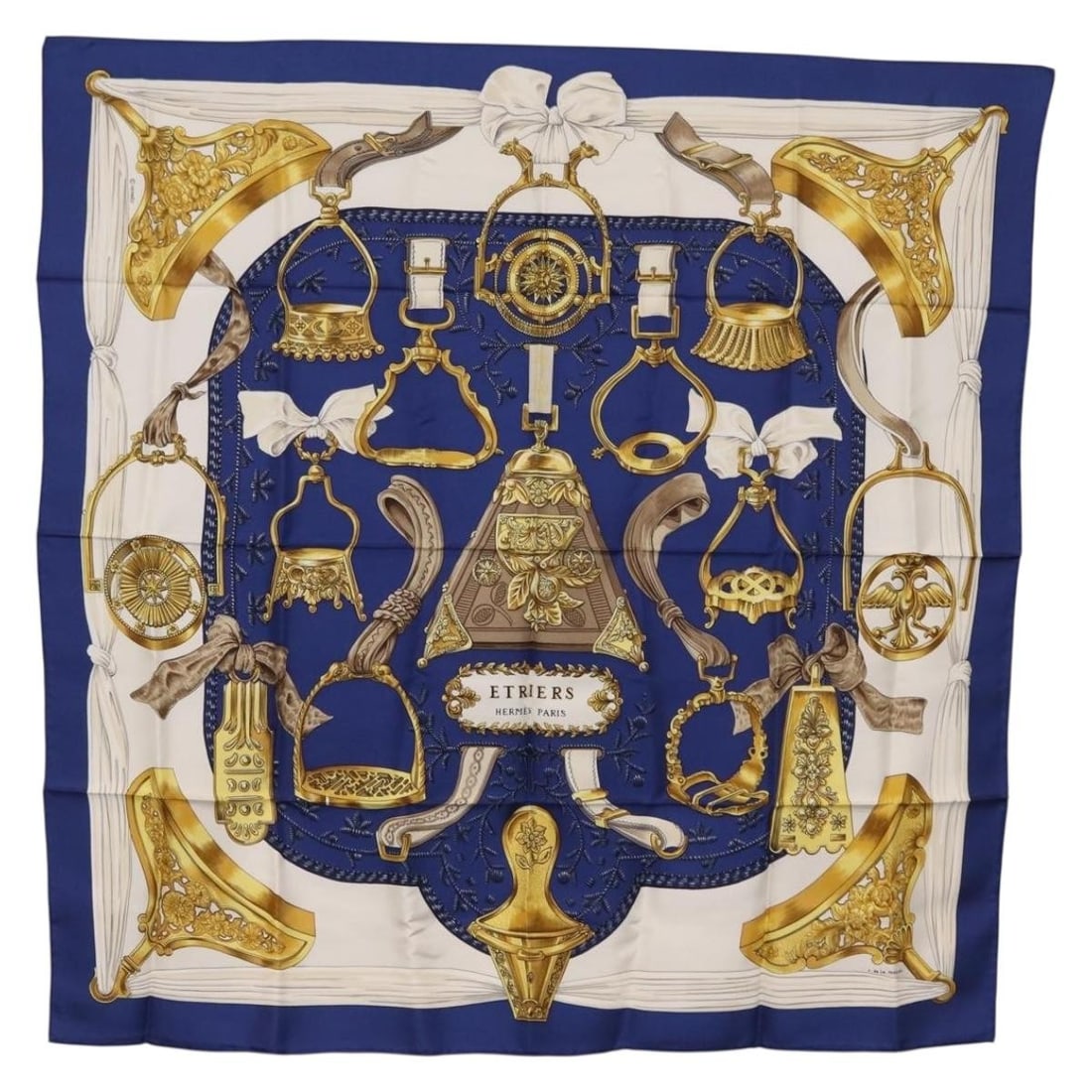 Blue Silk Etriers Carre 90 Scarf by Hermes France (1 of 18)