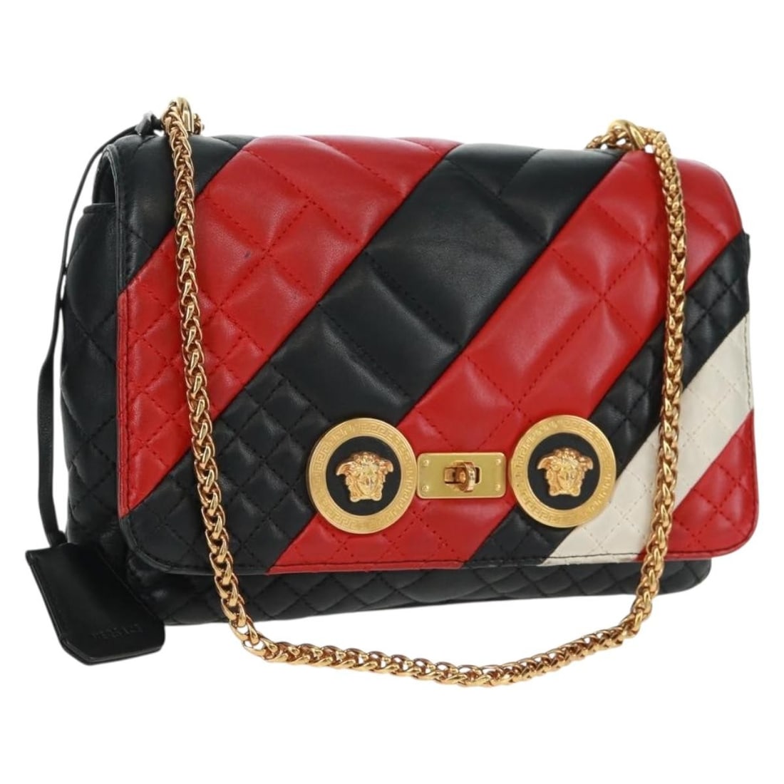 Black Leather Gianni Versace Shoulder Bag with Gold Chain Detail (1 of 18)