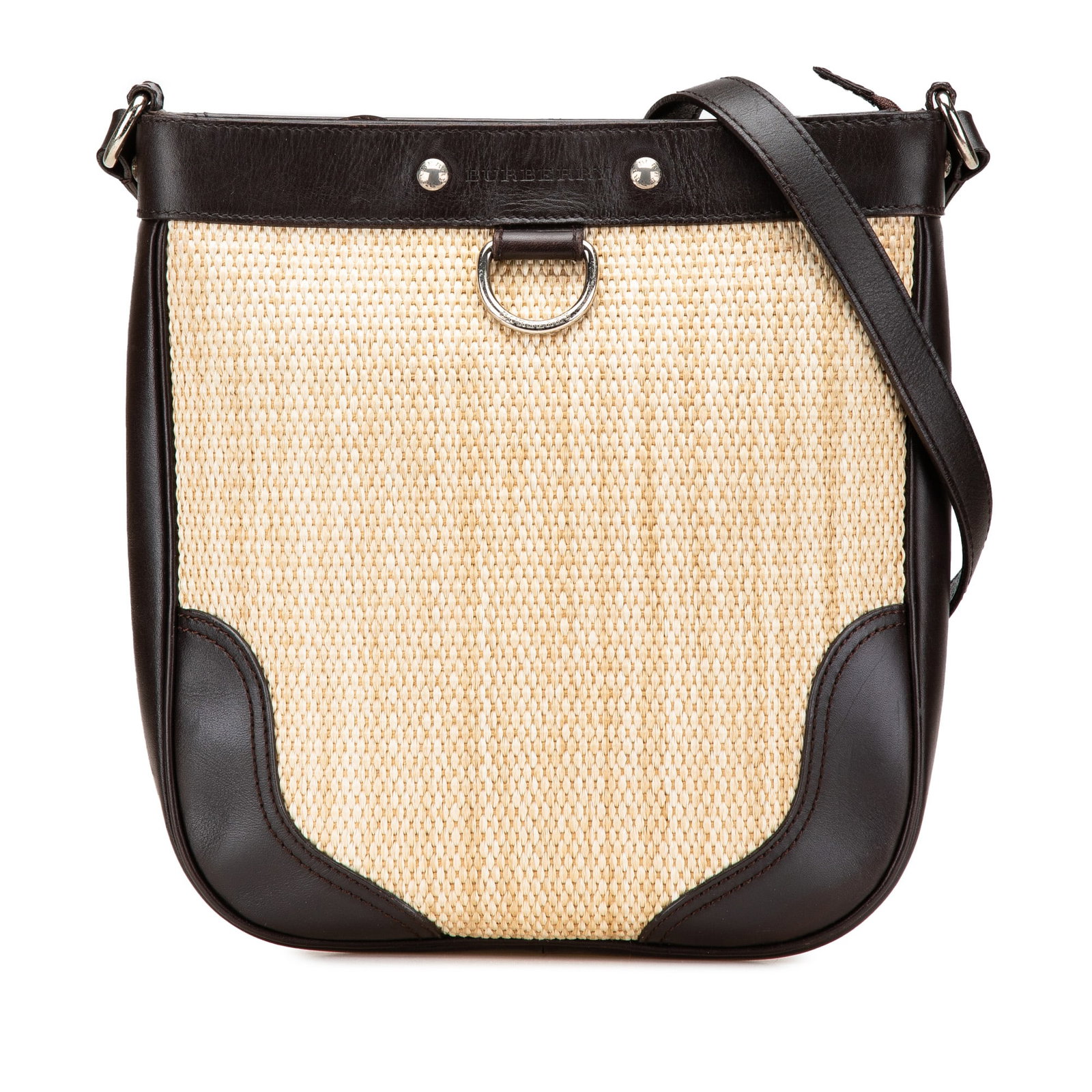Burberry Leather Trimmed Raffia Crossbody Bag Brown Natural Material (1 of 12)