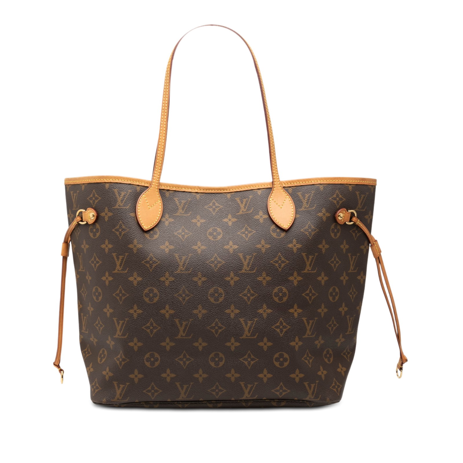 Louis Vuitton Neverfull MM Tote in Monogram Canvas with Vachetta Leather Trim: Louis Vuitton Neverfull MM Tote in Monogram Canvas with Vachetta Leather Trim This Louis Vuitton Neverfull MM features the iconic monogram canvas with vachetta leather trim and flat vachetta leather h