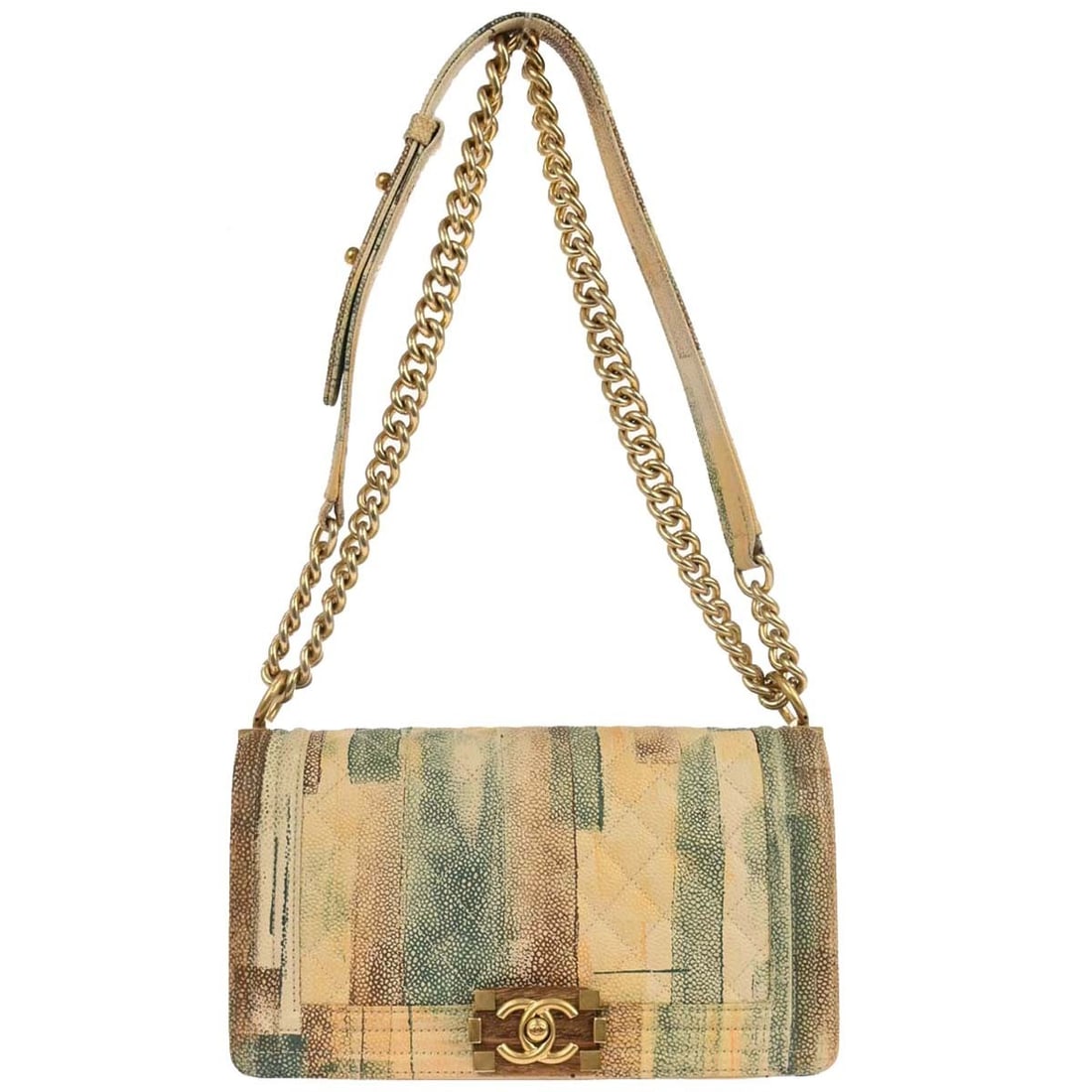 Chanel Boy Medium Cuba Painted Beige Calfskin Quilted Shoulder Bag (1 of 11)