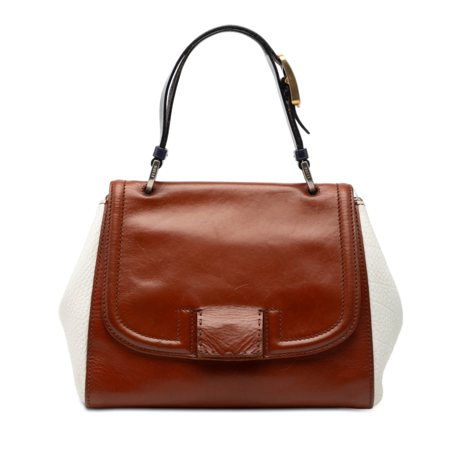 Silvana Brown Leather Top Handle Bag by Fendi: Silvana Brown Leather Top Handle Bag by Fendi This Fendi Silvana top handle bag is crafted from brown leather and features a flat leather top handle, a front flap with a turn lock closure, and an inte