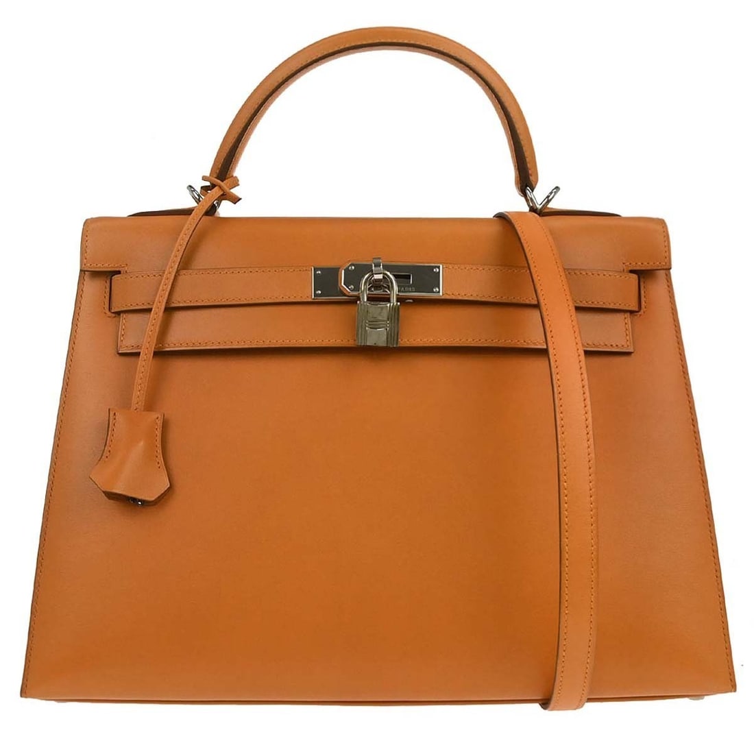Hermes Kelly 32 Orange Box Calf Leather Two Way Top Handle Bag: Hermes Kelly 32 Orange Box Calf Leather Two Way Top Handle Bag This Hermes Kelly 32 Sellier 2way handbag is crafted from orange box calf leather and features a structured silhouette. It includes a top