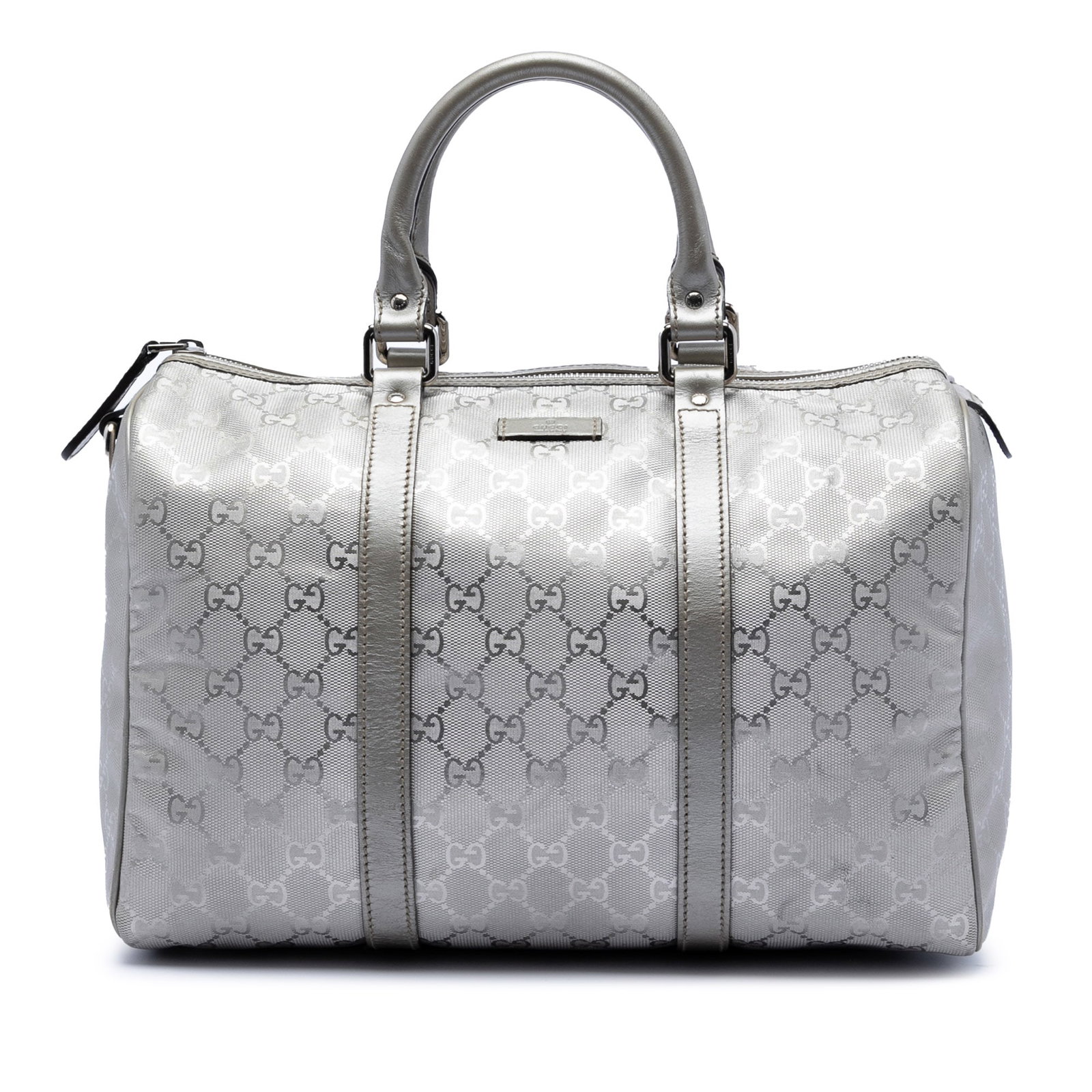 Gucci Joy Boston Medium Silver Canvas Bag with Leather Trim (1 of 7)