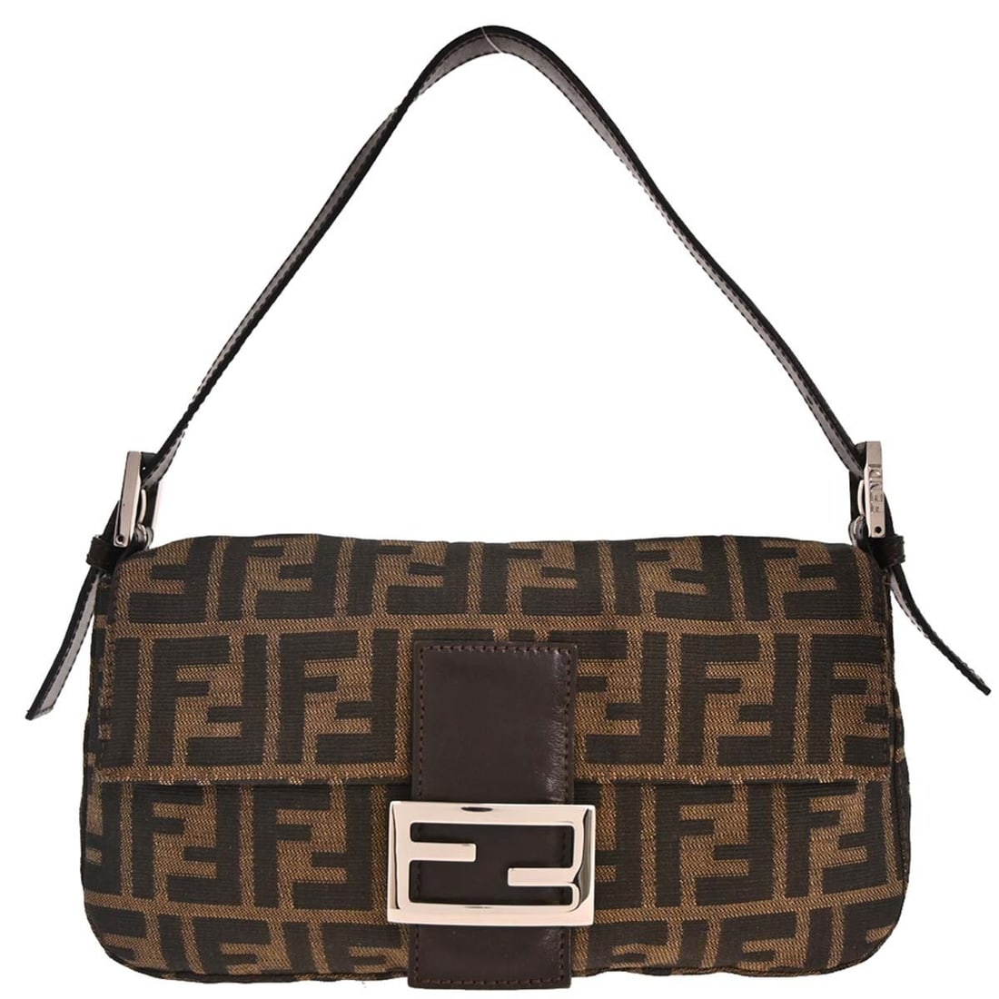 Fendi Zucca Canvas Brown Baguette Shoulder Bag with Silver Hardware (1 of 10)