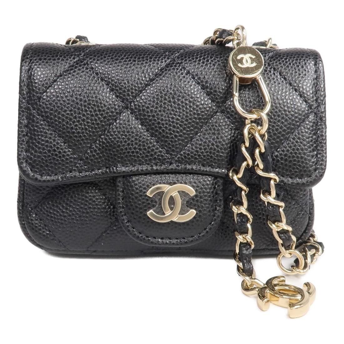 Black Calfskin Waist Bag with Gold Hardware by CHANEL: Black Calfskin Waist Bag with Gold Hardware by CHANEL This CHANEL waist bag features a classic black calfskin leather exterior with gold hardware accents. Designed for women, it offers a compact and s