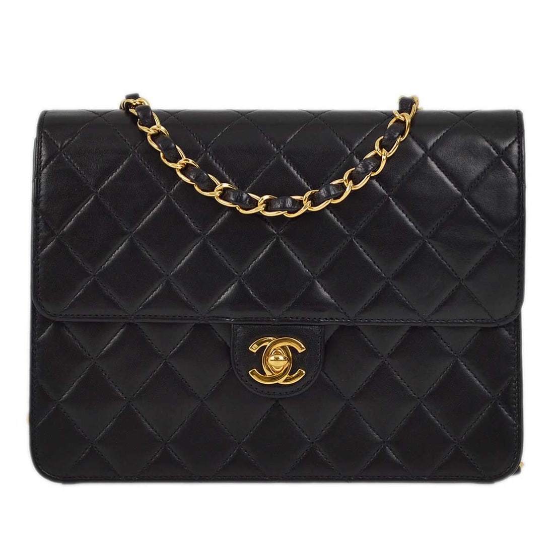 Chanel Black Lambskin Small Half Flap Shoulder Bag with Gold Strap (1 of 12)