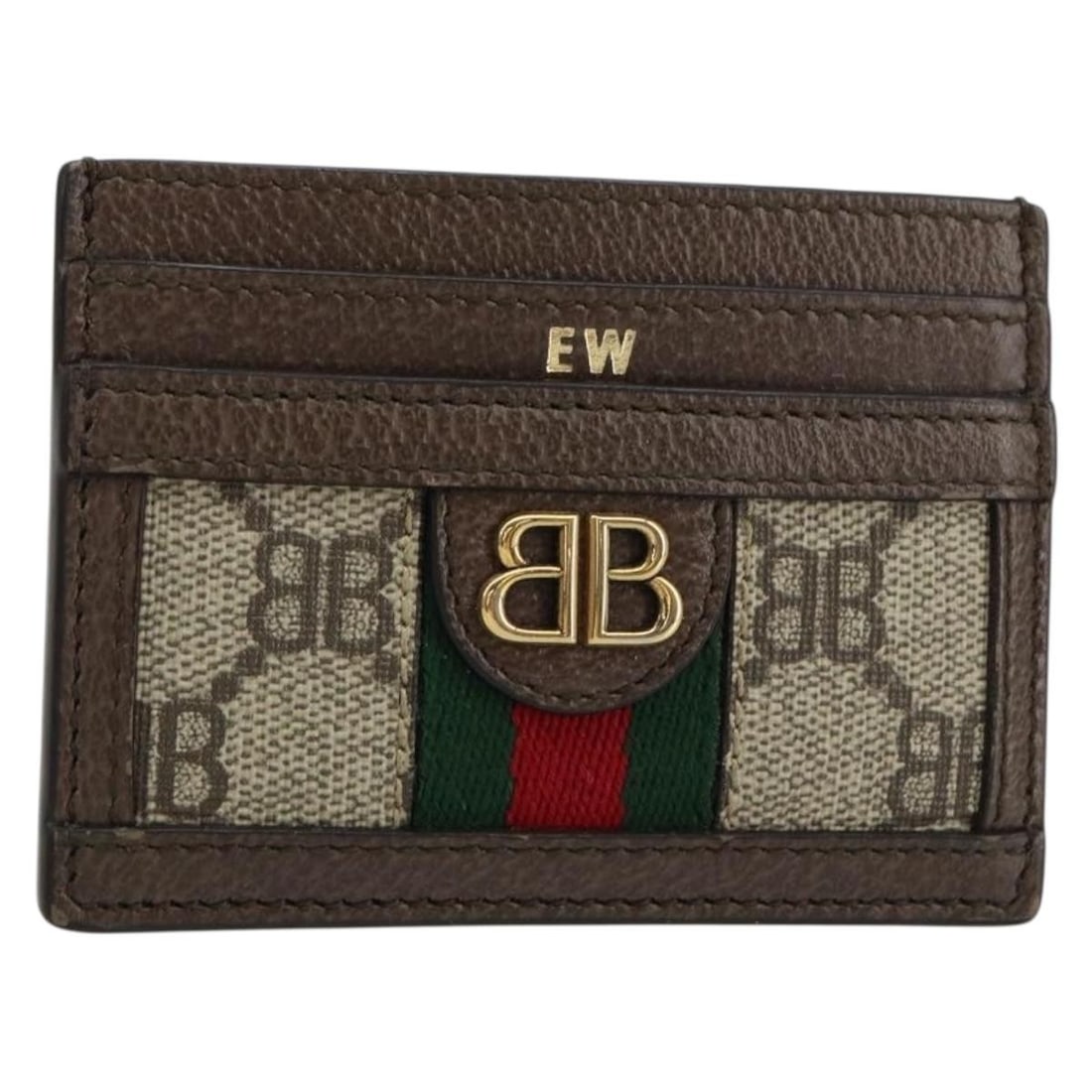 BALENCIAGA GUCCI Collaboration Leather Card Case Brown Gold Auth 154594: BALENCIAGA GUCCI Collaboration Leather Card Case Brown Gold Auth 154594 Elevate your style with this BALENCIAGA Hacker Project GUCCI Collaboration Card Case, crafted from premium leather in a sophisti