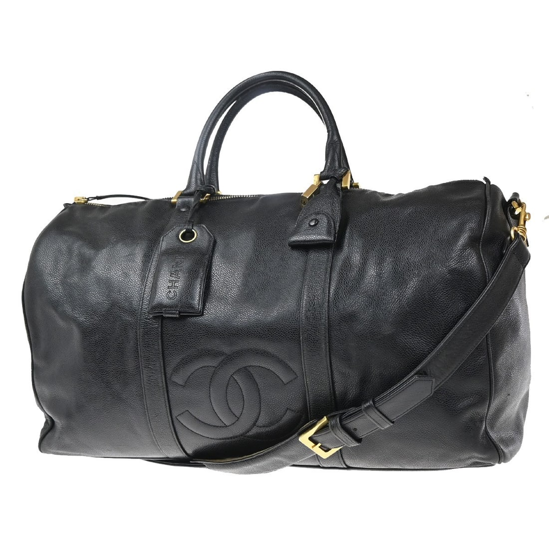 Black Leather Chanel CC Vintage Weekender Travel Bag Unisex (1 of 13)