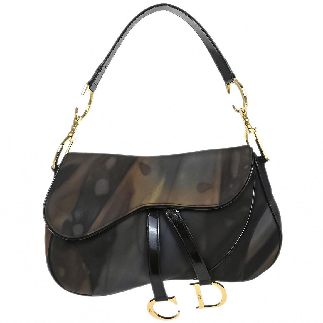 Dior Saddle Double Shoulder Bag Brown Leather Nylon Medium RU0061 (1 of 10)