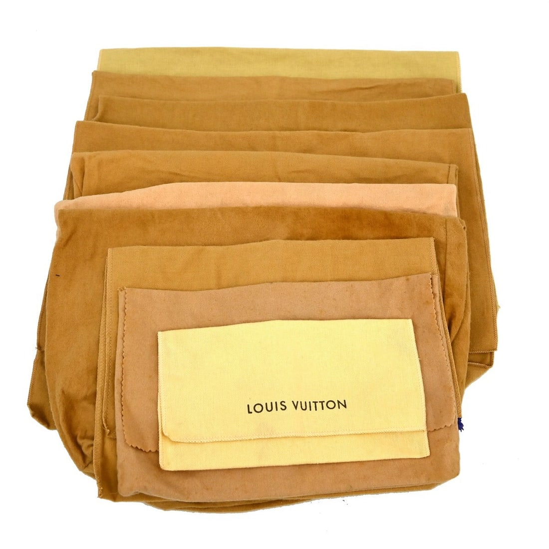 Set of 10 Louis Vuitton Brown Cotton Dust Bags Authentic: Set of 10 Louis Vuitton Brown Cotton Dust Bags Authentic This is a set of ten authentic Louis Vuitton dust bags crafted from 100% cotton in brown and beige tones. Designed for unisex use, these dust b