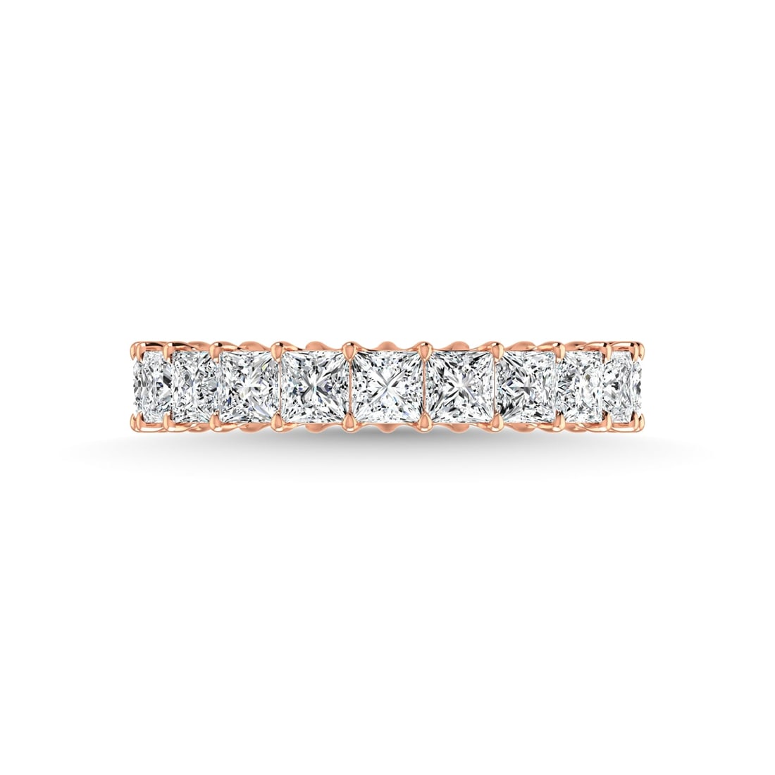 14K Rose Gold 2 3/8 CT Tw. Princess Shape Lab Grown Diamond Full Eternity Band: 14K Rose Gold 2 3/8 CT Tw. Princess Shape Lab Grown Diamond Full Eternity Band Celebrate everlasting love with our stunning Lab Grown Diamond Full Eternity Wedding Band. Crafted in precious metal, thi