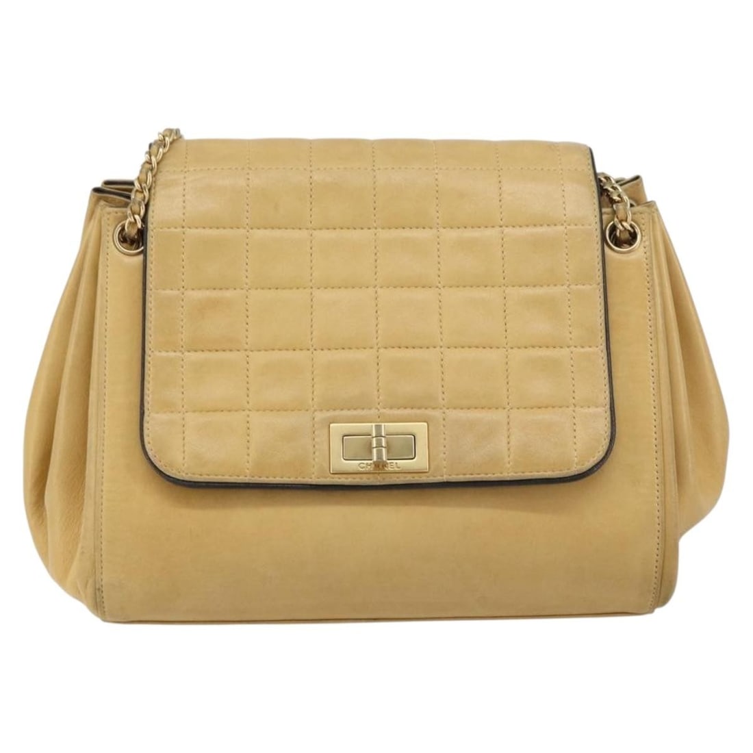 Chanel Accordion Flap Chocolate Bar Quilted Lambskin Shoulder Bag Beige (1 of 18)