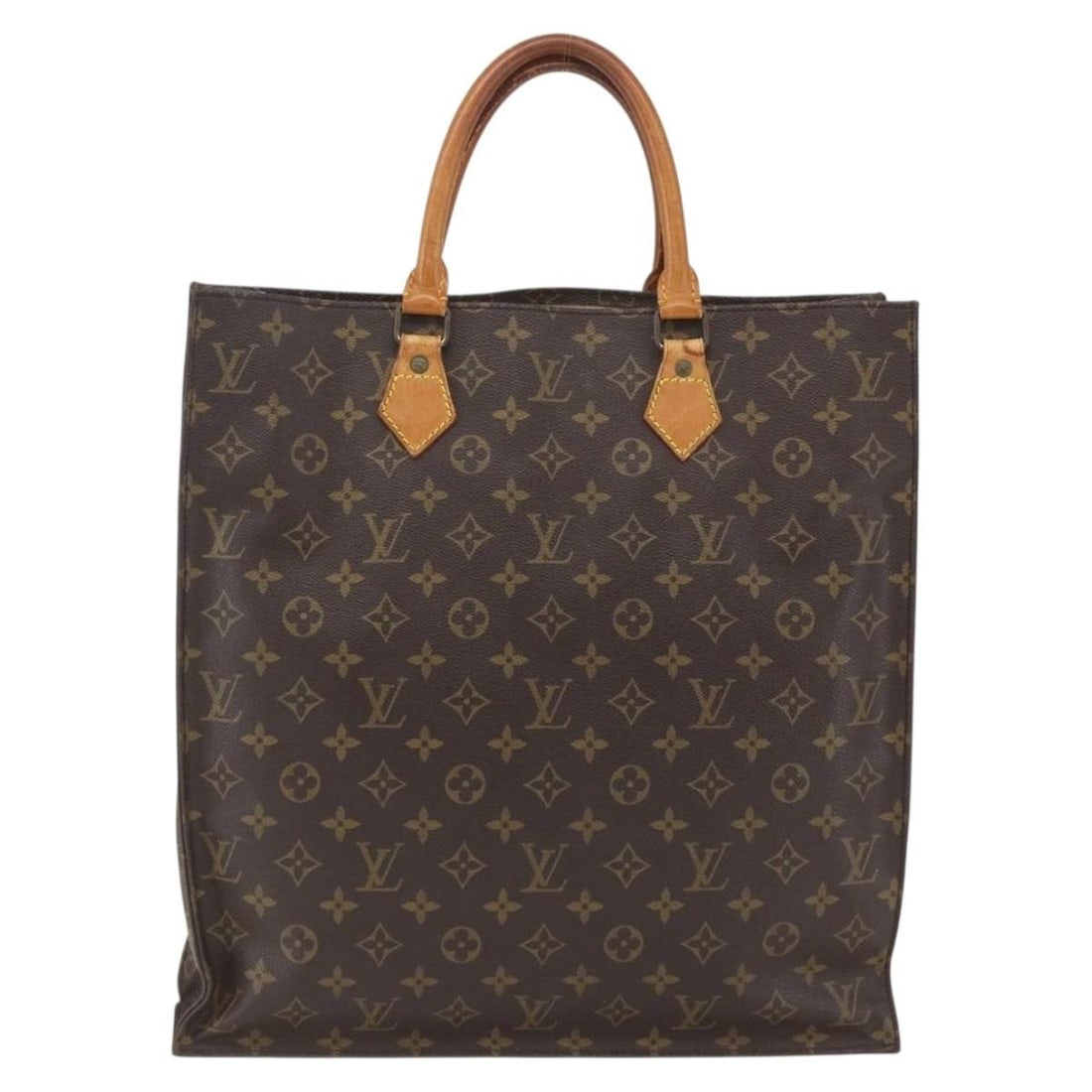 Monogram Canvas Sac Plat Tote by Louis Vuitton Brown: Monogram Canvas Sac Plat Tote by Louis Vuitton Brown This Louis Vuitton Sac Plat Bag features the iconic Monogram Canvas in brown, designed for women. The bag shows signs of use including some surface