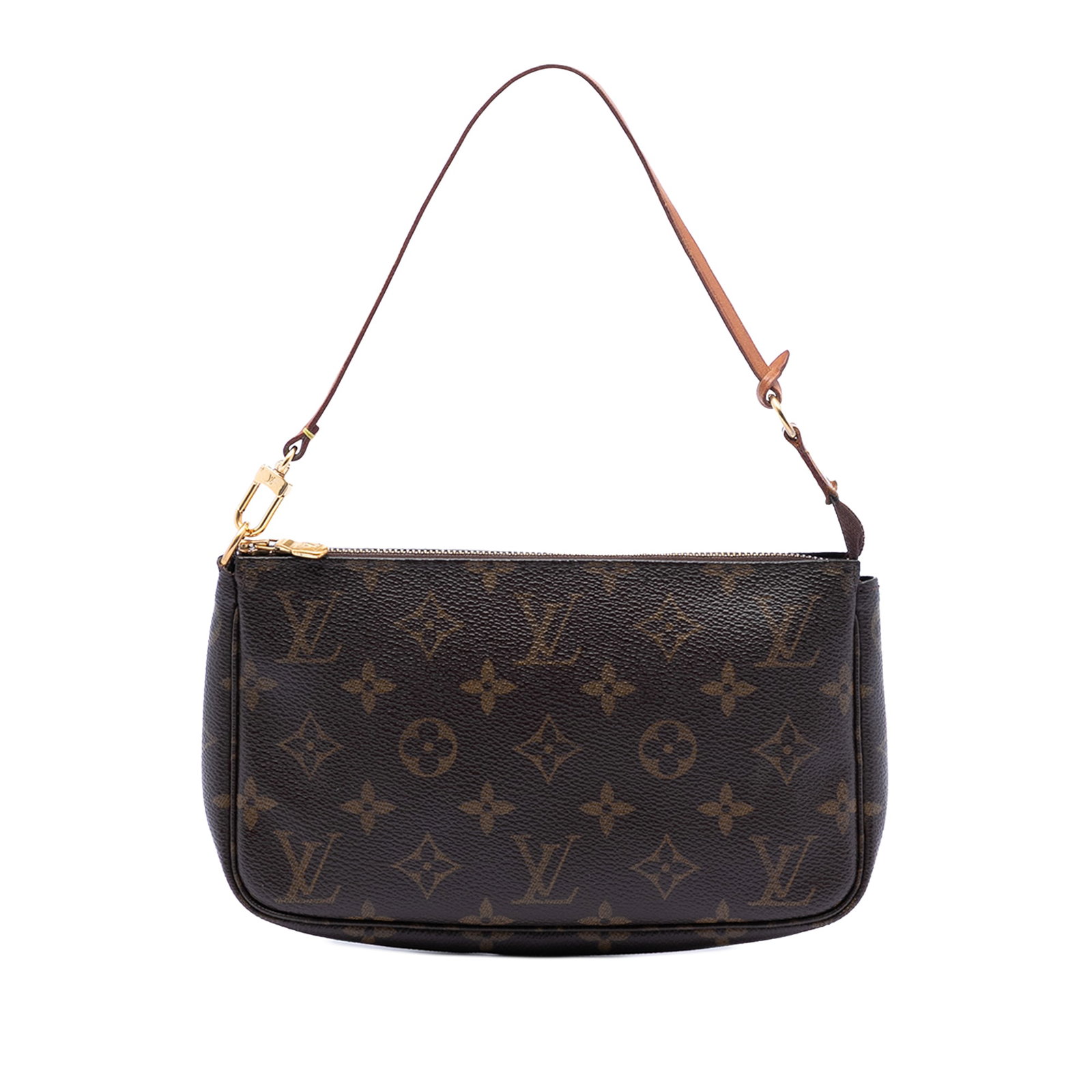 Louis Vuitton Brown Monogram Canvas Pochette Accessoires Shoulder Bag: Louis Vuitton Brown Monogram Canvas Pochette Accessoires Shoulder Bag The Louis Vuitton Monogram Pochette Accessoires is crafted from signature monogram canvas and features a flat vachetta leather str