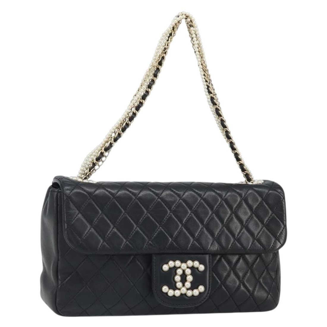 Chanel Matelasse Black Lambskin Chain Shoulder Bag Gold CC Italy (1 of 18)