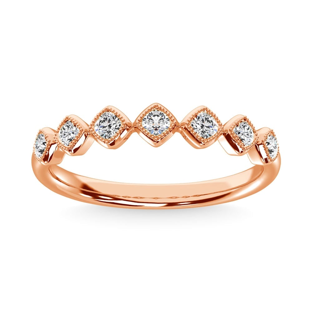 Diamond 1/6 Ct.Tw. Stackable Band in 14K Rose Gold: Diamond 1/6 Ct.Tw. Stackable Band in 14K Rose Gold 14k Rose Gold Stone Color: G-h Stone Clarity: I2 Each ring is presented in standard size 6.5. Complimentary resizing is available between sizes 510 (