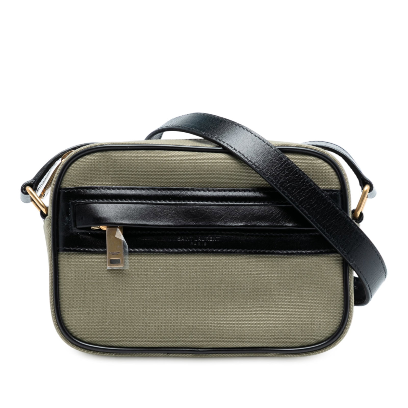 Saint Laurent Camp Camera Bag Small Canvas and Leather Green: Saint Laurent Camp Camera Bag Small Canvas and Leather Green This Saint Laurent Small Canvas Camp Camera Bag features a durable canvas body with leather trim, an adjustable flat leather strap, a top z