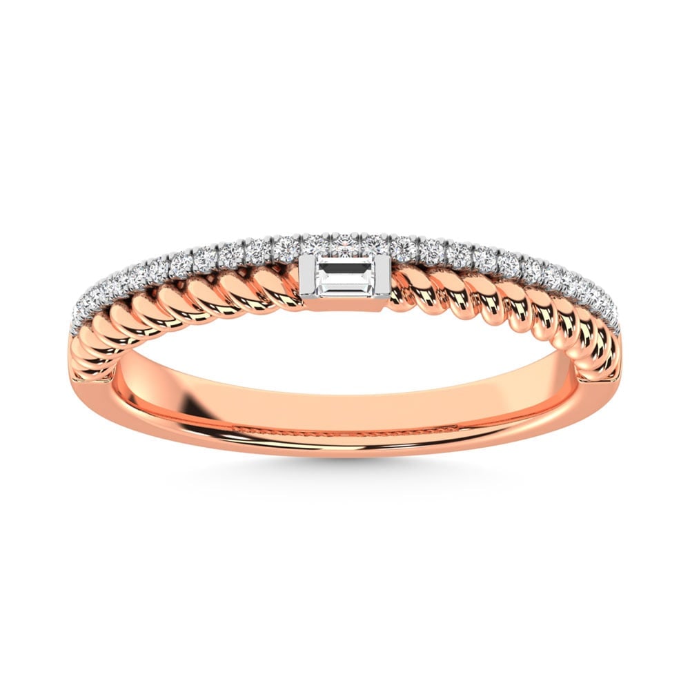 14K Rose Gold Diamond 1/6 Ct.Tw. Stack Band: 14K Rose Gold Diamond 1/6 Ct.Tw. Stack Band 14k Rose Gold Stone Color: G-h Stone Clarity: Si Each ring is presented in standard size 6.5. Complimentary resizing is available between sizes 510 (in 1/4