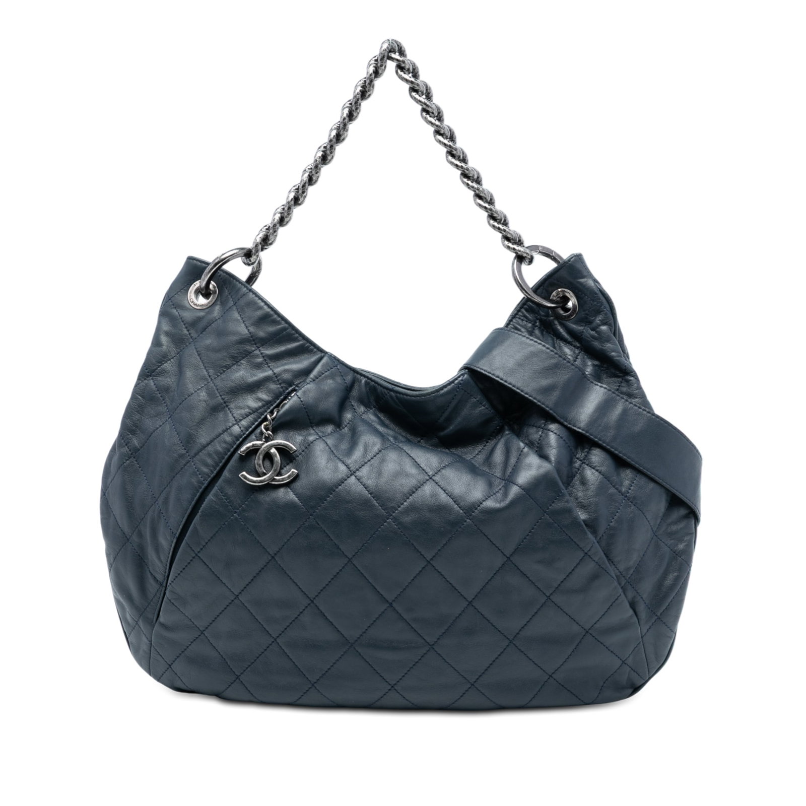Chanel Coco Pleats Blue Quilted Calfskin Leather Hobo Bag with Chain Handle (1 of 7)