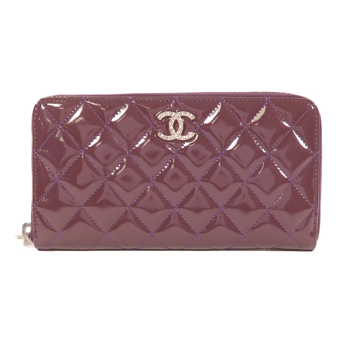 CHANEL Purple Patent Leather Long Wallet L-Shaped Zipper (1 of 9)