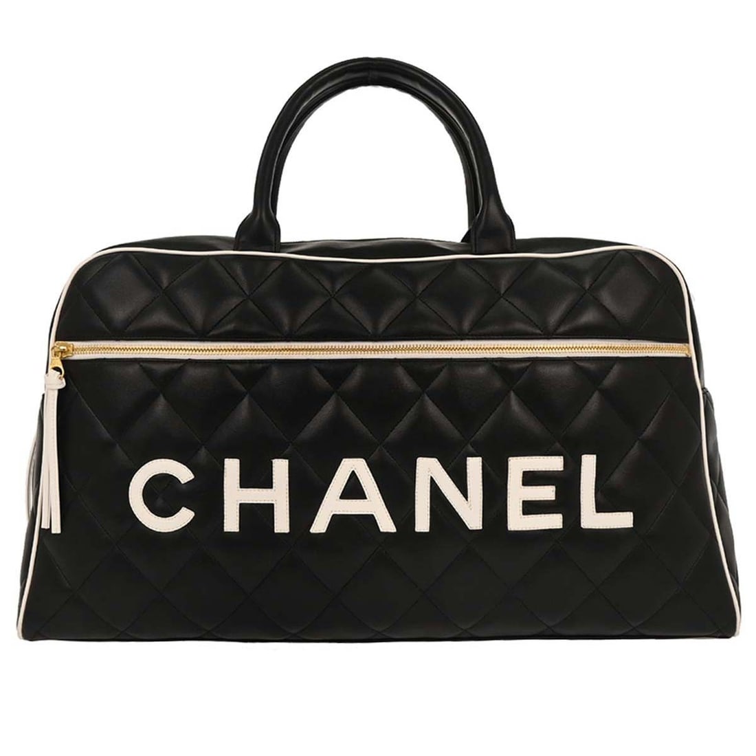 Chanel Black Calfskin Quilted Travel Bowling Bag with Gold Hardware (1 of 10)